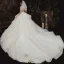 Luxury / Gorgeous Champagne See-through Wedding Dresses 2020 Ball Gown High Neck Sleeveless Backless Appliques Lace Beading Royal Train Ruffle
