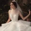 Luxury / Gorgeous Champagne See-through Wedding Dresses 2020 Ball Gown High Neck Sleeveless Backless Appliques Lace Beading Royal Train Ruffle