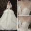 Luxury / Gorgeous Champagne See-through Wedding Dresses 2020 Ball Gown High Neck Sleeveless Backless Appliques Lace Beading Royal Train Ruffle