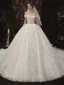 Lyx Champagne Bröllopsklänningar 2020 Balklänning Av Axeln Korta ärm Halterneck Glittriga / Glitter Tyll Appliqués Spets Beading Royal Train Ruffle