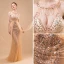 Sexy Champagne Transparentes Robe De Soirée 2018 Trompette / Sirène Encolure Dégagée Sans Manches Perlage Gland Train De Balayage Volants Dos Nu Robe De Ceremonie