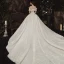 High-end Sparkly Champagne Wedding Dresses 2020 A-Line / Princess Off-The-Shoulder Short Sleeve Backless Glitter Tulle Appliques Lace Sequins Beading Royal Train Ruffle