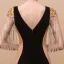 Sexy Noire Transparentes Robe De Soirée 2018 Trompette / Sirène V-Cou Mancherons Perlage Gland Train De Balayage Volants Dos Nu Robe De Ceremonie