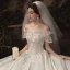 High-end Sparkly Champagne Wedding Dresses 2020 A-Line / Princess Off-The-Shoulder Short Sleeve Backless Glitter Tulle Appliques Lace Sequins Beading Royal Train Ruffle
