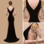 Sexy Noire Transparentes Robe De Soirée 2018 Trompette / Sirène V-Cou Mancherons Perlage Gland Train De Balayage Volants Dos Nu Robe De Ceremonie