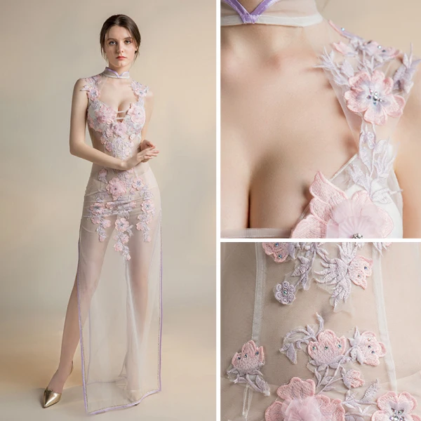 Sexy Ivoire Transparentes Robe De Soirée 2018 Gaine / Ajustement Col Haut Sans Manches Appliques En Dentelle Faux Diamant Fendue devant Longue Dos Nu Robe De Ceremonie