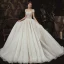 Luxus / Herrlich Ivory / Creme Garten / Im Freien Brautkleider / Hochzeitskleider 2020 A Linie Durchsichtige Rundhalsausschnitt Kurze Ärmel Rückenfreies Glanz Tülle Pailletten Perlenstickerei Sweep / Pinsel Zug Rüschen