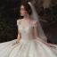 Luxus / Herrlich Ivory / Creme Garten / Im Freien Brautkleider / Hochzeitskleider 2020 A Linie Durchsichtige Rundhalsausschnitt Kurze Ärmel Rückenfreies Glanz Tülle Pailletten Perlenstickerei Sweep / Pinsel Zug Rüschen