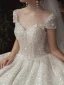 Luxus / Herrlich Ivory / Creme Garten / Im Freien Brautkleider / Hochzeitskleider 2020 A Linie Durchsichtige Rundhalsausschnitt Kurze Ärmel Rückenfreies Glanz Tülle Pailletten Perlenstickerei Sweep / Pinsel Zug Rüschen