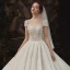 Luxus / Herrlich Ivory / Creme Garten / Im Freien Brautkleider / Hochzeitskleider 2020 A Linie Durchsichtige Rundhalsausschnitt Kurze Ärmel Rückenfreies Glanz Tülle Pailletten Perlenstickerei Sweep / Pinsel Zug Rüschen