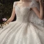 Luxus / Herrlich Ivory / Creme Garten / Im Freien Brautkleider / Hochzeitskleider 2020 A Linie Durchsichtige Rundhalsausschnitt Kurze Ärmel Rückenfreies Glanz Tülle Pailletten Perlenstickerei Sweep / Pinsel Zug Rüschen