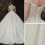 Luxus / Herrlich Ivory / Creme Garten / Im Freien Brautkleider / Hochzeitskleider 2020 A Linie Durchsichtige Rundhalsausschnitt Kurze Ärmel Rückenfreies Glanz Tülle Pailletten Perlenstickerei Sweep / Pinsel Zug Rüschen