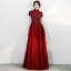 Vintage / Retro Burgundy Evening Dresses  2020 A-Line / Princess High Neck Short Sleeve Appliques Lace Beading Floor-Length / Long Ruffle Backless Formal Dresses