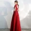 Vintage / Retro Burgundy Evening Dresses  2020 A-Line / Princess High Neck Short Sleeve Appliques Lace Beading Floor-Length / Long Ruffle Backless Formal Dresses