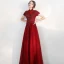 Vintage / Retro Burgundy Evening Dresses  2020 A-Line / Princess High Neck Short Sleeve Appliques Lace Beading Floor-Length / Long Ruffle Backless Formal Dresses