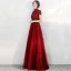 Vintage / Retro Burgundy Evening Dresses  2020 A-Line / Princess High Neck Short Sleeve Appliques Lace Beading Floor-Length / Long Ruffle Backless Formal Dresses