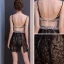 Sexy Schwarz Durchsichtige Partykleider 2018 Spaghettiträger Ärmellos Strass Applikationen Spitze Pailletten Kurze Rüschen Rückenfreies Festliche Kleider