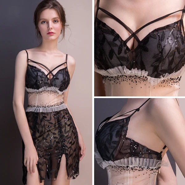 Sexy Schwarz Durchsichtige Partykleider 2018 Spaghettiträger Ärmellos Strass Applikationen Spitze Pailletten Kurze Rüschen Rückenfreies Festliche Kleider