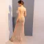 Sexy Champagne Transparentes Robe De Soirée 2018 Trompette / Sirène Manches Courtes Bretelles Spaghetti Paillettes Perlage Gland Train De Balayage Volants Dos Nu Robe De Ceremonie