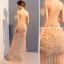 Sexy Champagne Transparentes Robe De Soirée 2018 Trompette / Sirène Manches Courtes Bretelles Spaghetti Paillettes Perlage Gland Train De Balayage Volants Dos Nu Robe De Ceremonie