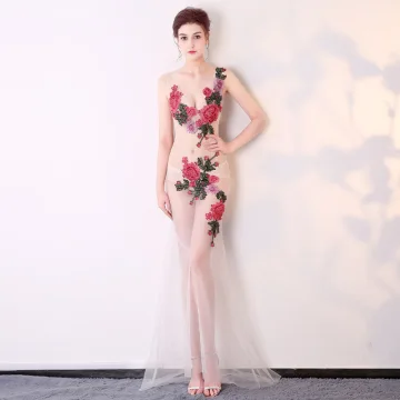 Sexy Ivory See Through Evening Dresses 2018 Trumpet Mermaid V Neck Sleeveless Appliques Embroidered Sweep Train Ruffle Backless Formal Dresses