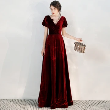 Chic Belle Bordeaux Daim Robe De Soirée 2020 Princesse Transparentes Col Haut Gonflée Manches Courtes Perlage Longue Volants Dos Nu Robe De Ceremonie