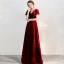 Chic / Belle Bordeaux Daim Robe De Soirée 2020 Princesse Transparentes Col Haut Gonflée Manches Courtes Perlage Longue Volants Dos Nu Robe De Ceremonie