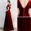 Chic / Belle Bordeaux Daim Robe De Soirée 2020 Princesse Transparentes Col Haut Gonflée Manches Courtes Perlage Longue Volants Dos Nu Robe De Ceremonie