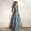 Chic / Belle Bleu D'encre Robe De Soirée 2020 Princesse V-Cou 3/4 Manches Perlage Glitter Tulle Longue Volants Dos Nu Robe De Ceremonie