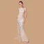 Sexy Champagne See-through Evening Dresses  2018 Trumpet / Mermaid V-Neck Sleeveless Rhinestone Glitter Printing Flower Sweep Train Ruffle Backless Formal Dresses