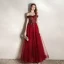 Élégant Bordeaux Robe De Soirée 2020 Princesse De l'épaule Manches Courtes Glitter Tulle Perlage Longue Volants Dos Nu Robe De Ceremonie