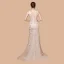 Sexy Champagne See-through Evening Dresses  2018 Trumpet / Mermaid V-Neck Sleeveless Rhinestone Glitter Printing Flower Sweep Train Ruffle Backless Formal Dresses