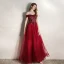 Élégant Bordeaux Robe De Soirée 2020 Princesse De l'épaule Manches Courtes Glitter Tulle Perlage Longue Volants Dos Nu Robe De Ceremonie