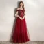 Élégant Bordeaux Robe De Soirée 2020 Princesse De l'épaule Manches Courtes Glitter Tulle Perlage Longue Volants Dos Nu Robe De Ceremonie
