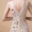 Sexy Champagne See-through Evening Dresses  2018 Trumpet / Mermaid V-Neck Sleeveless Rhinestone Glitter Printing Flower Sweep Train Ruffle Backless Formal Dresses