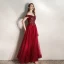 Élégant Bordeaux Robe De Soirée 2020 Princesse De l'épaule Manches Courtes Glitter Tulle Perlage Longue Volants Dos Nu Robe De Ceremonie