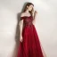 Élégant Bordeaux Robe De Soirée 2020 Princesse De l'épaule Manches Courtes Glitter Tulle Perlage Longue Volants Dos Nu Robe De Ceremonie