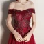 Élégant Bordeaux Robe De Soirée 2020 Princesse De l'épaule Manches Courtes Glitter Tulle Perlage Longue Volants Dos Nu Robe De Ceremonie