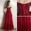 Élégant Bordeaux Robe De Soirée 2020 Princesse De l'épaule Manches Courtes Glitter Tulle Perlage Longue Volants Dos Nu Robe De Ceremonie
