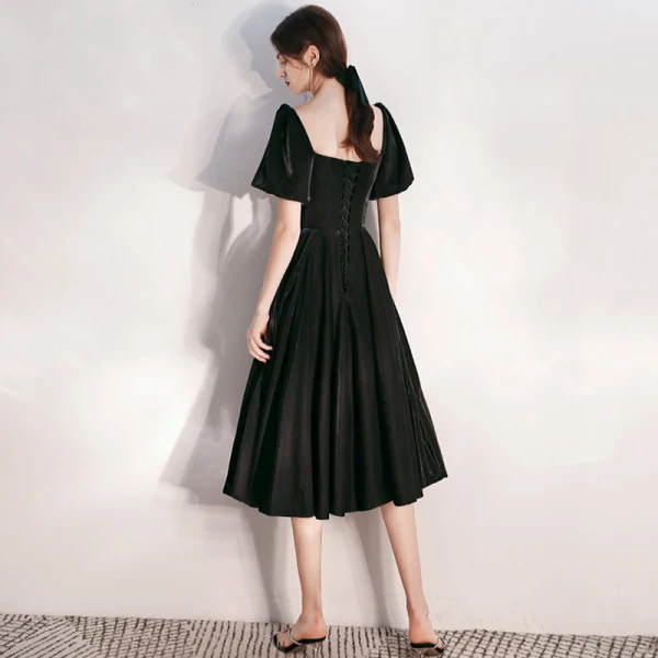 Fashion Black Suede Homecoming Graduation Dresses 2020 A-Line / Princess Square Neckline Puffy Short Sleeve Tea-length Ruffle Backless Formal Dresses Fashion Black Suede Homecoming Graduation Dresses 2020 A-Line / Princess Square Neckline Puffy Short Sleeve Tea-length Ruffle Backless Formal Dresses