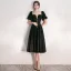 Fashion Black Suede Homecoming Graduation Dresses 2020 A-Line / Princess Square Neckline Puffy Short Sleeve Tea-length Ruffle Backless Formal Dresses