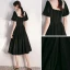 Fashion Black Suede Homecoming Graduation Dresses 2020 A-Line / Princess Square Neckline Puffy Short Sleeve Tea-length Ruffle Backless Formal Dresses