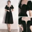 Fashion Black Suede Homecoming Graduation Dresses 2020 A-Line / Princess Square Neckline Puffy Short Sleeve Tea-length Ruffle Backless Formal Dresses