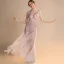 Sexy Lavande Transparentes Robe De Soirée 2018 Trompette / Sirène V-Cou Sans Manches Faux Diamant Perlage Gland Longue Volants Dos Nu Robe De Ceremonie