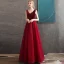 Meilleure Bordeaux Daim Robe De Soirée 2020 Princesse V-Cou Sans Manches Glitter Tulle Perlage Longue Volants Dos Nu Robe De Ceremonie