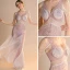 Sexy Lavande Transparentes Robe De Soirée 2018 Trompette / Sirène V-Cou Sans Manches Faux Diamant Perlage Gland Longue Volants Dos Nu Robe De Ceremonie