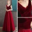 Meilleure Bordeaux Daim Robe De Soirée 2020 Princesse V-Cou Sans Manches Glitter Tulle Perlage Longue Volants Dos Nu Robe De Ceremonie