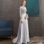 Vintage / Originale Gris Satin Transparentes Robe De Soirée 2020 Princesse Col Haut 1/2 Manches Appliques En Dentelle Ceinture Perlage Train De Balayage Volants Dos Nu Robe De Ceremonie