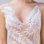 Sexy Blanche Transparentes Robe De Soirée 2018 Trompette / Sirène V-Cou Sans Manches Appliques En Dentelle Perlage Longue Volants Dos Nu Robe De Ceremonie