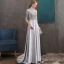 Vintage / Originale Gris Satin Transparentes Robe De Soirée 2020 Princesse Col Haut 1/2 Manches Appliques En Dentelle Ceinture Perlage Train De Balayage Volants Dos Nu Robe De Ceremonie